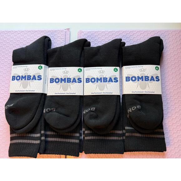Bombas Other - Bombas Black Crew Calf Socks Adult XL with Honeycomb Arch Support Lot 4 PairsNWT